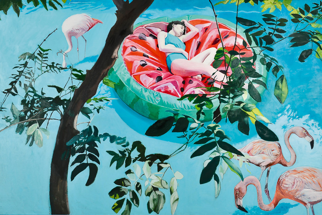 Silvana Nuovo, Watermelon island and pink flamingos, 2021
Óleo sobre lienzo
100 x 150 cm
© Fernando Franceschelli