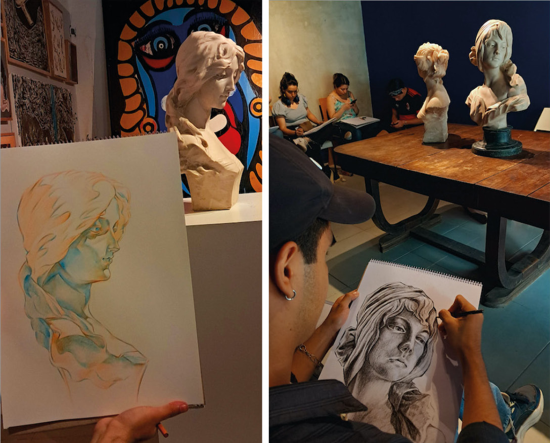 Alumnos de la Universidad Nacional de Asunción en clase de dibujo. Cortesía